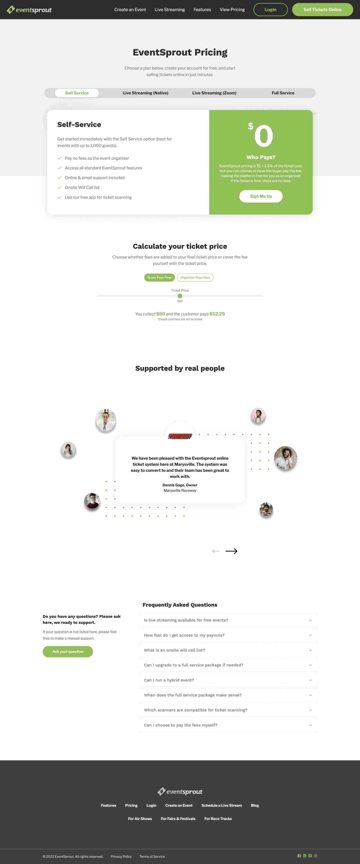 EventSprout Pricing Page Web Design