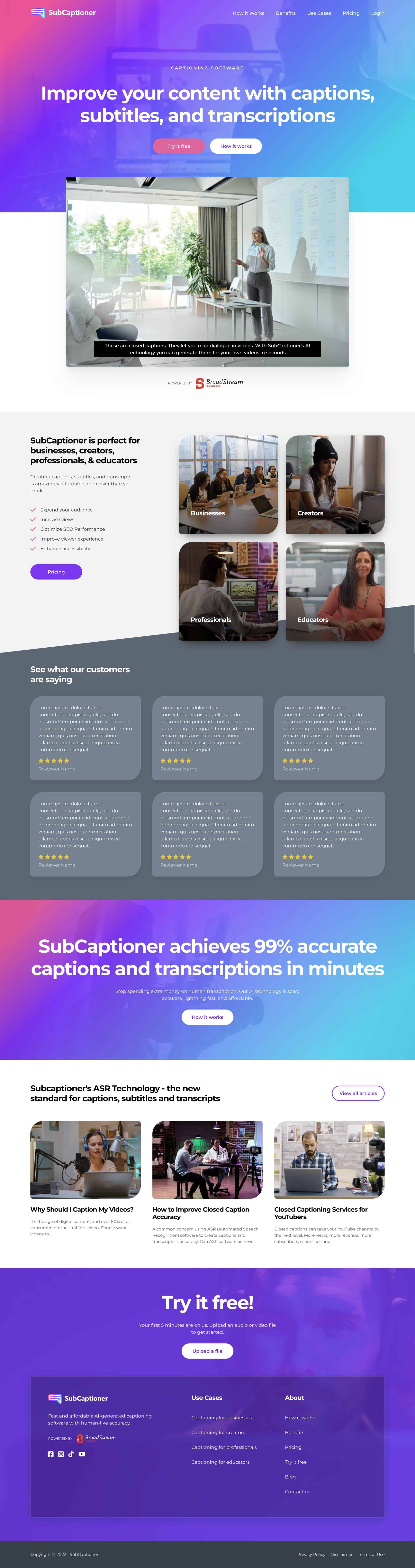 SubCaptioner home page web design